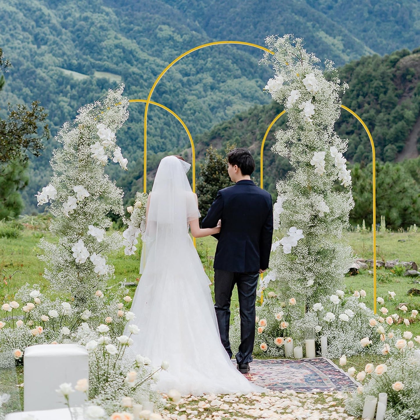 Wokceer Wedding Arch Backdrop Stand (7.2FT,6FT,6FT) Set of 3 Gold Metal Wedding Arch Stand for Birthday Party Wedding Ceremony Baby Shower Garden Balloon Arch Decoration