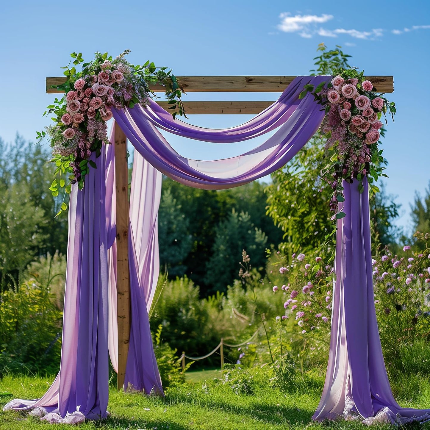 Wedding Arch Draping Fabric 3 Panels 28.7" x 20FT Lavender Purple Sheer Chiffon Backdrop Drapes for Wedding Ceremony Birthday Party Bridal Shower Outdoor Decoration