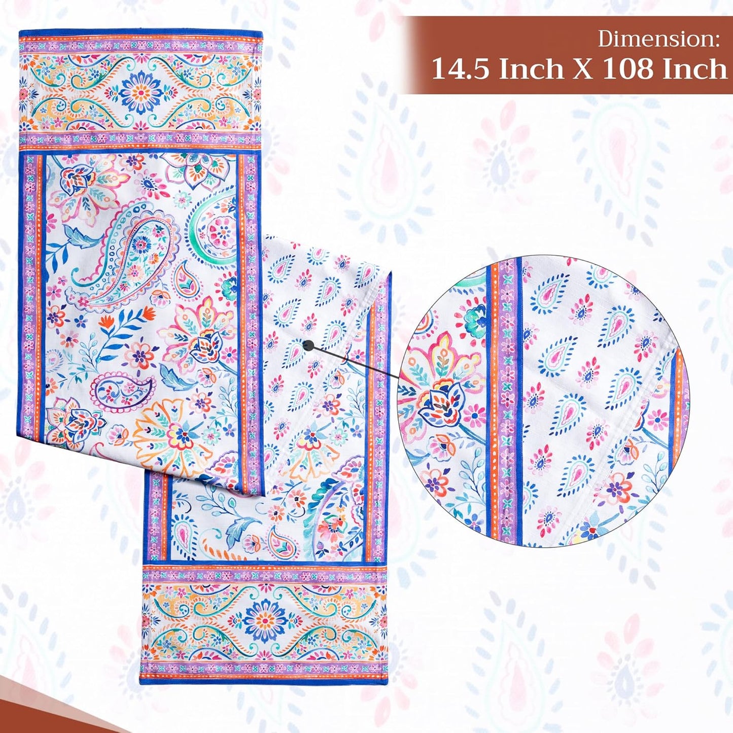 Maison d' Hermine Table Runner 100% Cotton Double Layer Table Runners 108 inches Long Decorative for Home Kitchen Dining Party Wedding Bridal Shower Spring Summer (Indian Floral, 14.50" x 108")