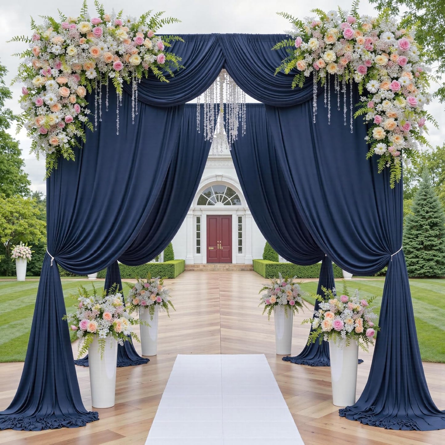 40ftx12ft Wrinkle Free Navy Blue Backdrop Curtain, 8 Panels 12FT Height Navy Blue Wedding Backdrop Drapes, Silky Polyester Back Drop Cloth for Birthday Photography Background Party Backdrop Draping