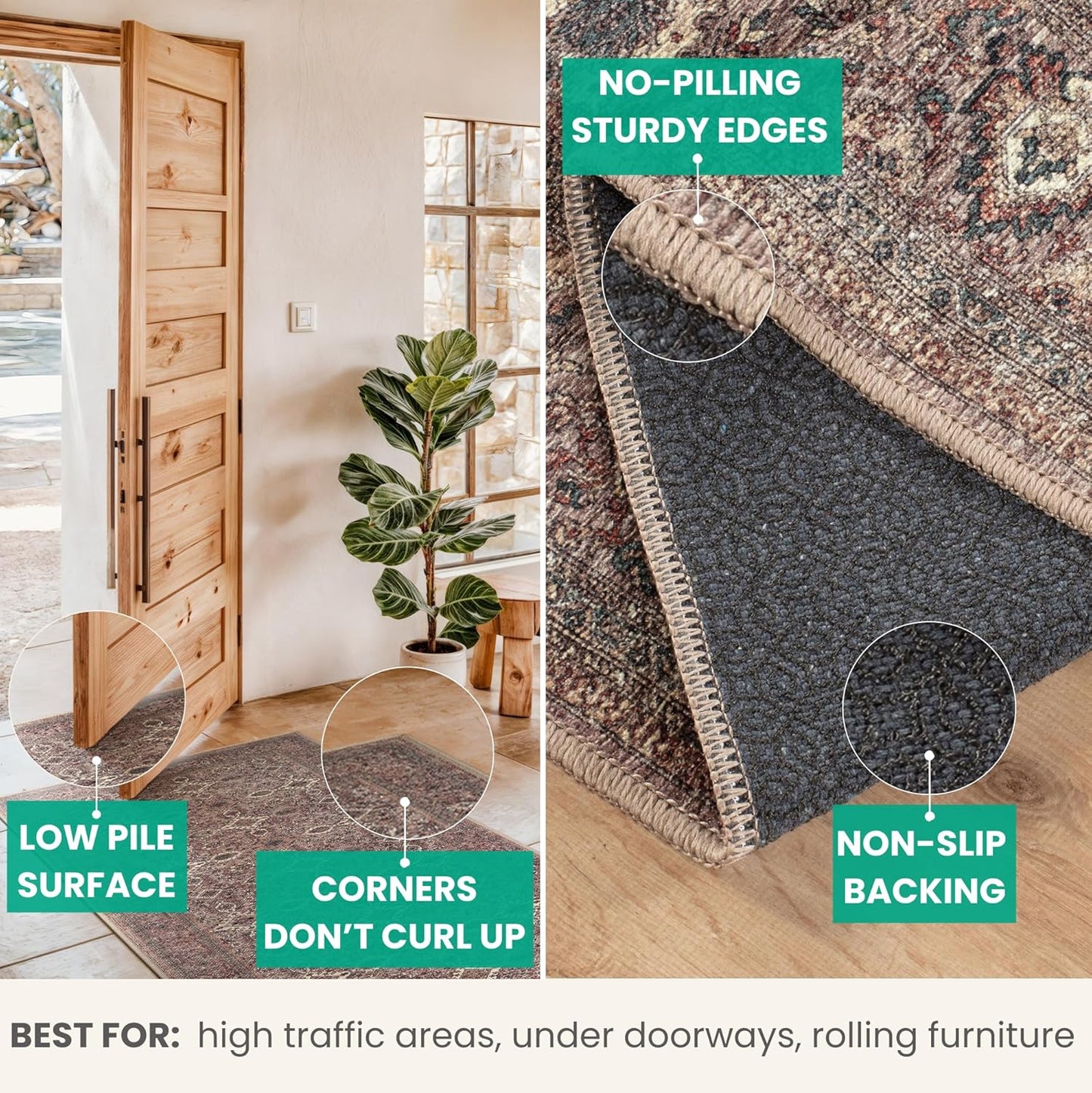 Bloom Rugs Washable Non-Slip 5' x 7' Rug - Beige Traditional Bordered Area Rug for Living Room, Bedroom, Dining Room, and Kitchen - Exact Size: 5' x 7'