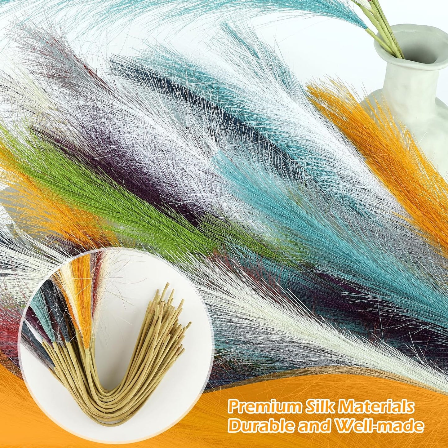 90 Pcs Rainbow Pampas Grass Decor 21.7 Inch Faux Pampas Grass Bulk Artificial Dried Flowers Small Vase Filler Pompas Grass.