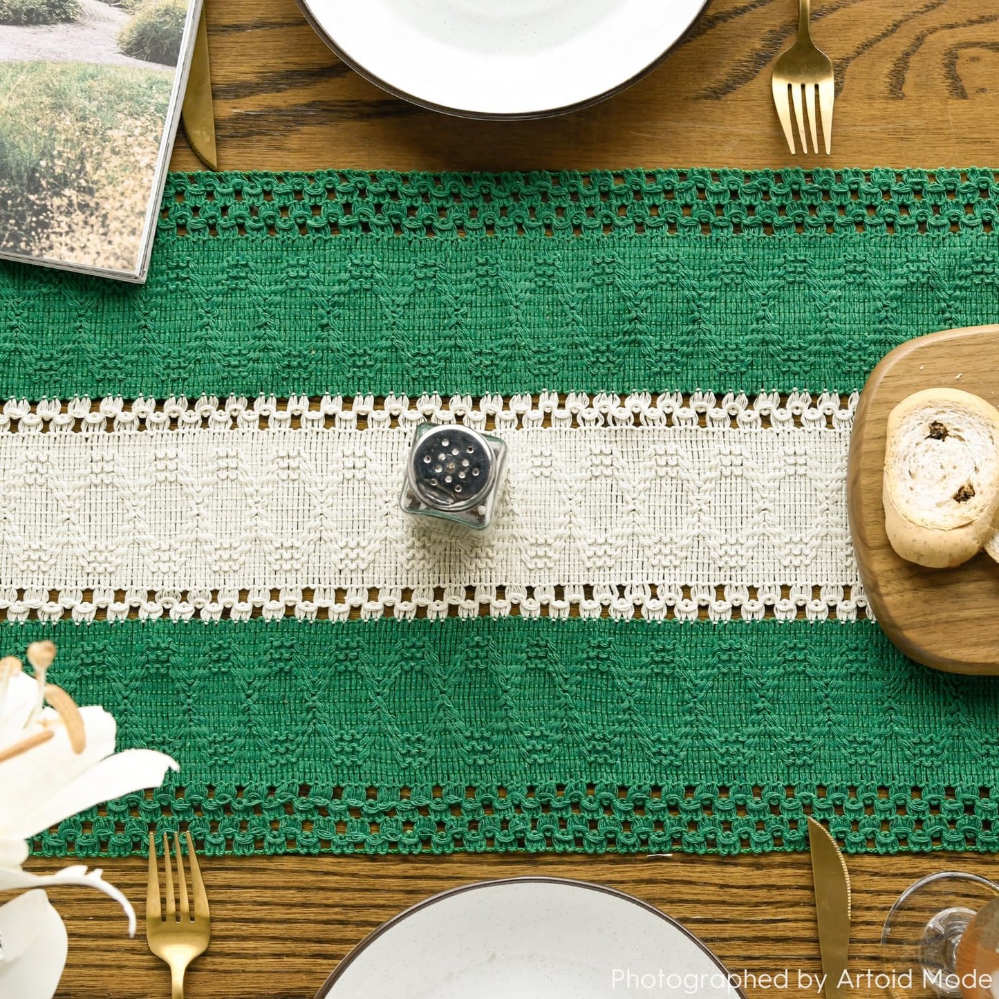 Artoid Mode Dark Green Farmhouse Rustic Table Runner, Seasonal Hollow Kitchen Dining Table Decoration for Home Party Decor 12x108 Inch