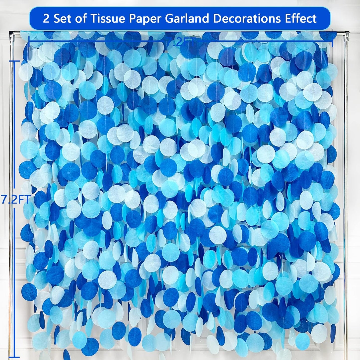 205Ft Navy Blue White Party Decorations Circle Dot Backdrop Garland Royal Blue Tissue Paper Polka Dot Hanging Curtain Streamer for Birthday Graduation Wedding Under The Sea Nautical Ahoy Achor Party