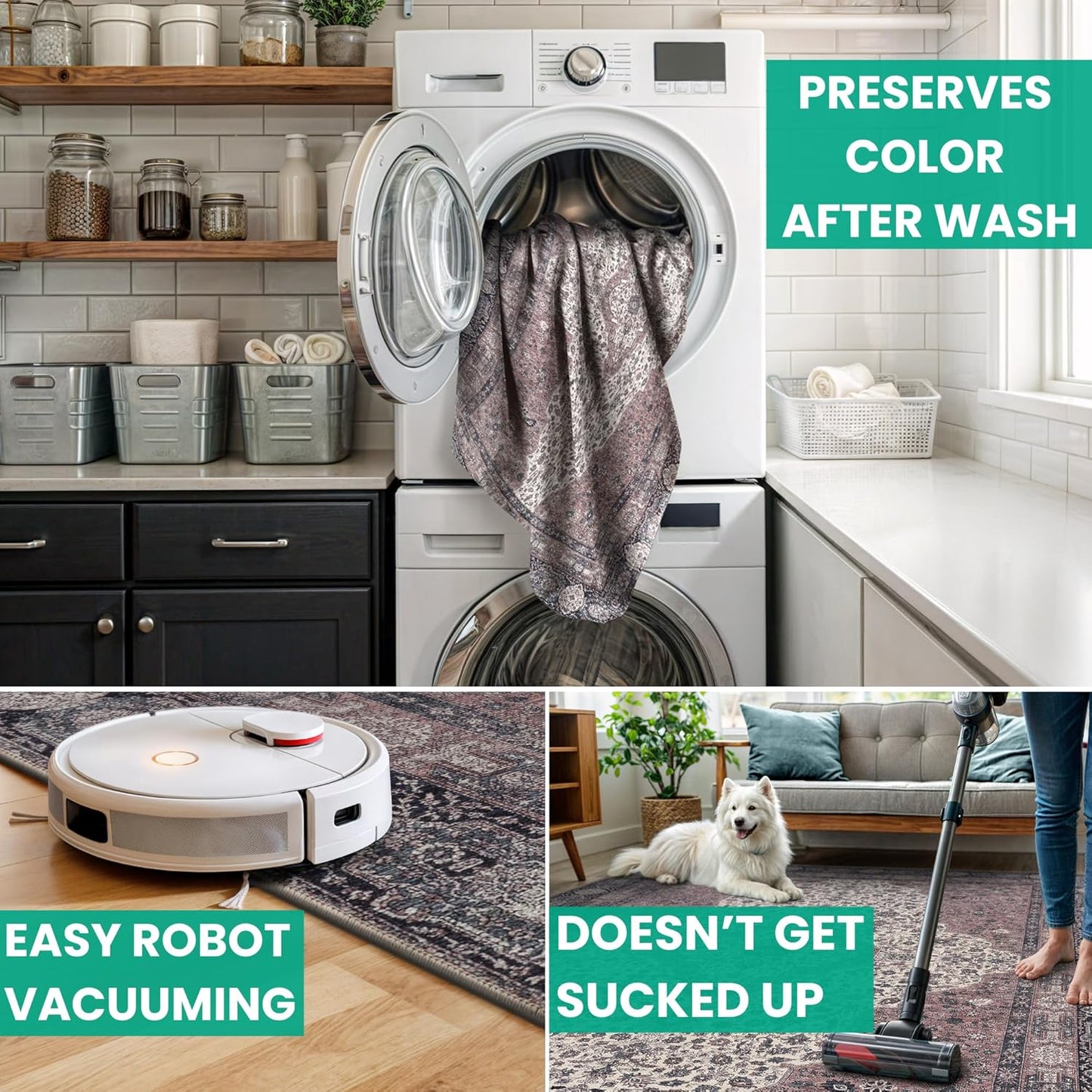 Bloom Rugs Washable Non-Slip 9' x 12' Rug - Cream/Green Traditional Medallion Area Rug for Living Room, Bedroom, Dining Room, and Kitchen - Exact Size: 9' x 12'