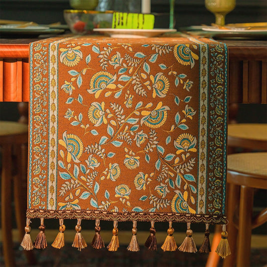 13×72 Inch Table Runner, Retro-Luxury Tassels Series for Kitchen Dining Table Holiday Decoration (Coffee Branch)