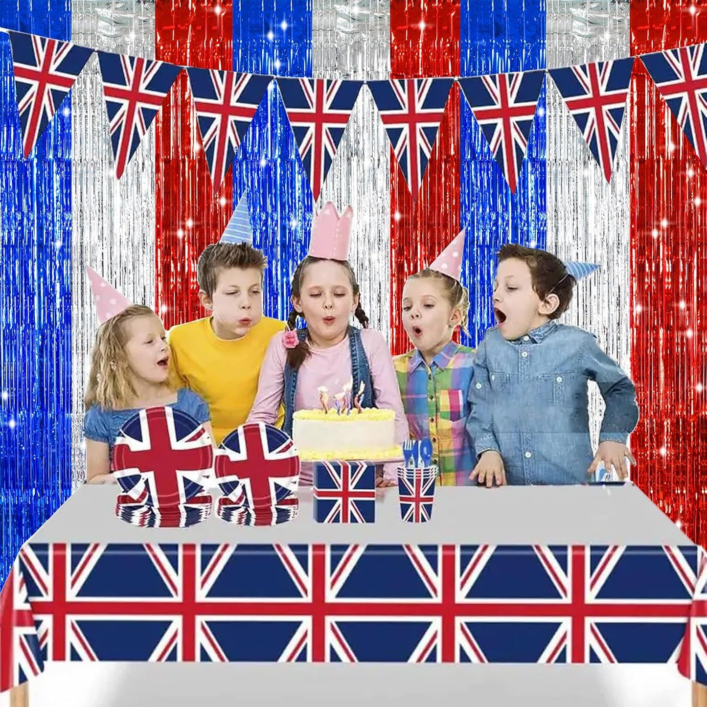 TONIFUL Red White and Blue Tinsel Foil Fringe Curtains,4th of July Decorations Independence Day Photo Booth Backdrop,Metallic Door Streamers for Patriotic Party Memorial Day Labor Day Supplies