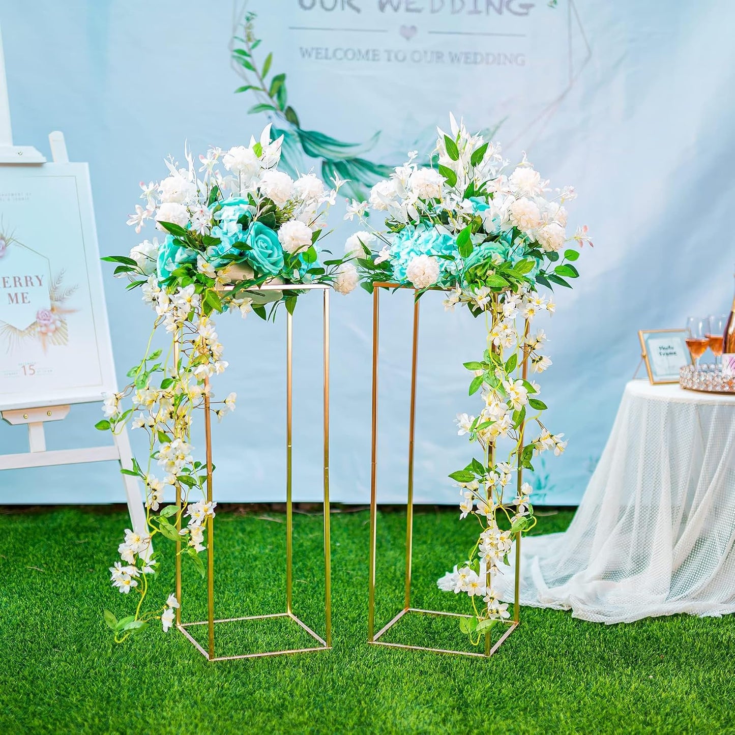 Gold Flower Stand for Table: 31.5” Tall Centerpiece Stand for Wedding Table Reception Floral Center Pieces with Home Decoration Party Event 2 PCS