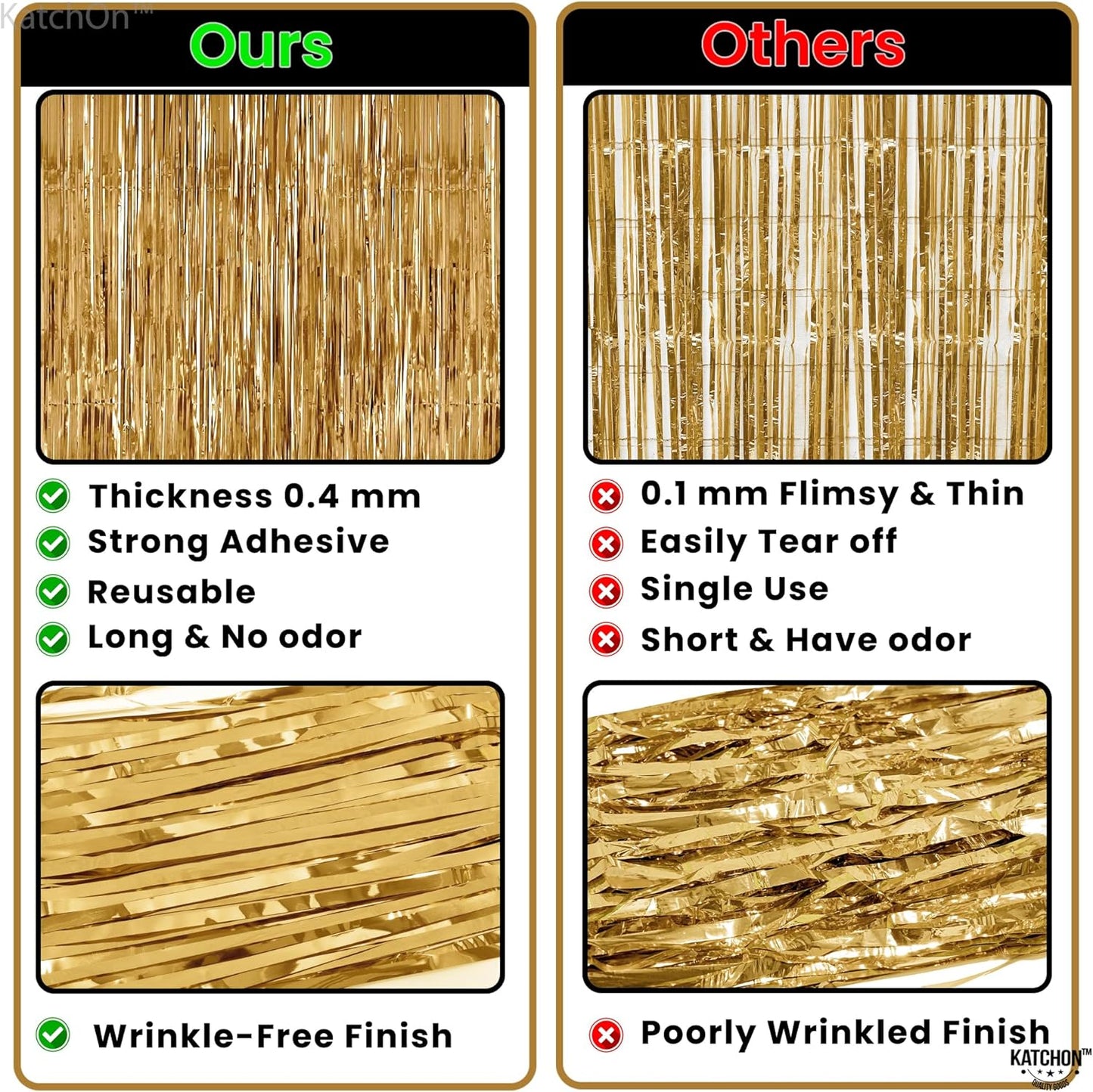 Katchon, Champagne Gold Backdrop Curtain - Pack of 2 | Gold Streamers for Birthday, Anniversary, Bridal Shower, Bachelorette Party Decor | Shimmer Curtains for Thanksgiving, Happy New Year Decorations