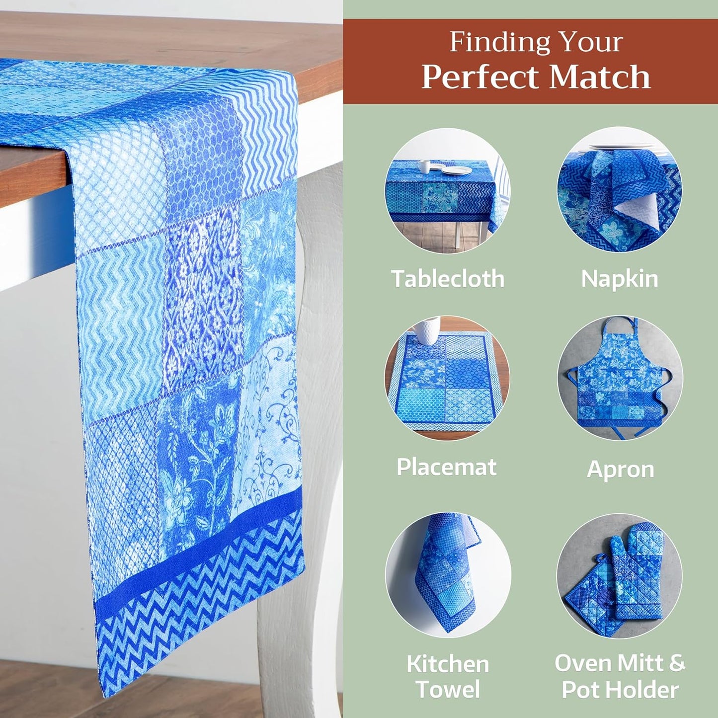 Maison d' Hermine Table Runner 100% Cotton Double Layer Table Runners 108 inches Long Decorative for Home Kitchen Dining Party Wedding Bridal Shower Spring Summer (Indigo Love, 14.50" x 108")