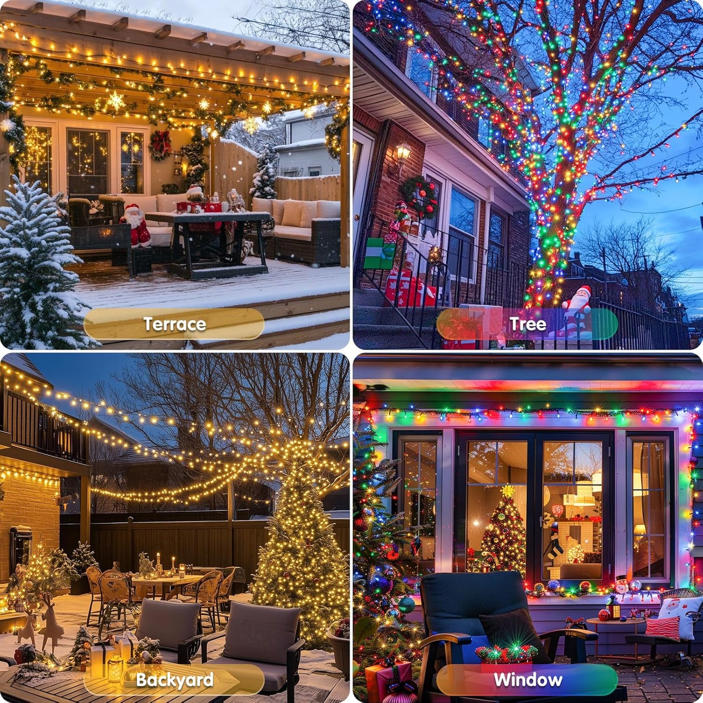 JMEXSUSS 2 Pack Warm White & Multicolor Solar Christmas Lights Outdoor, Each 100 LED 33ft Solar Color Changing Lights Outdoor Waterproof for Christmas Tree Decorations