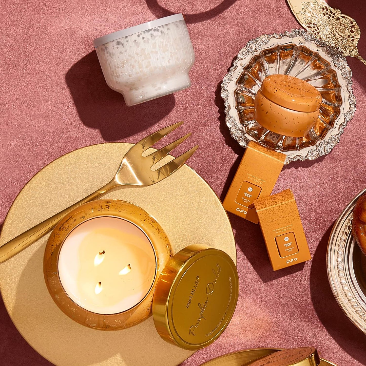 Capri Blue Glimmer Jar Candles - Luxury Holiday Scented Candles for Home - Long Lasting Soy Wax Blend - Scented Holiday & Home Decor - Pumpkin Dulce Oversized Signature Jar (28 oz)