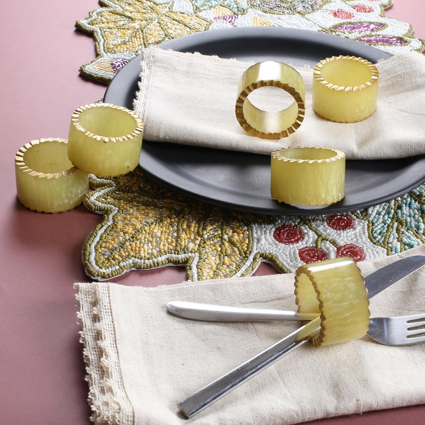 Epoxy Resin Napkin Rings Set of 12 - Handmade Dining Napkin Holder Classic, Everyday, Thanksgiving, Holiday, Christmas, Festive, Party, Gift, Farmhouse Décor (Green) - CLEENTABLE