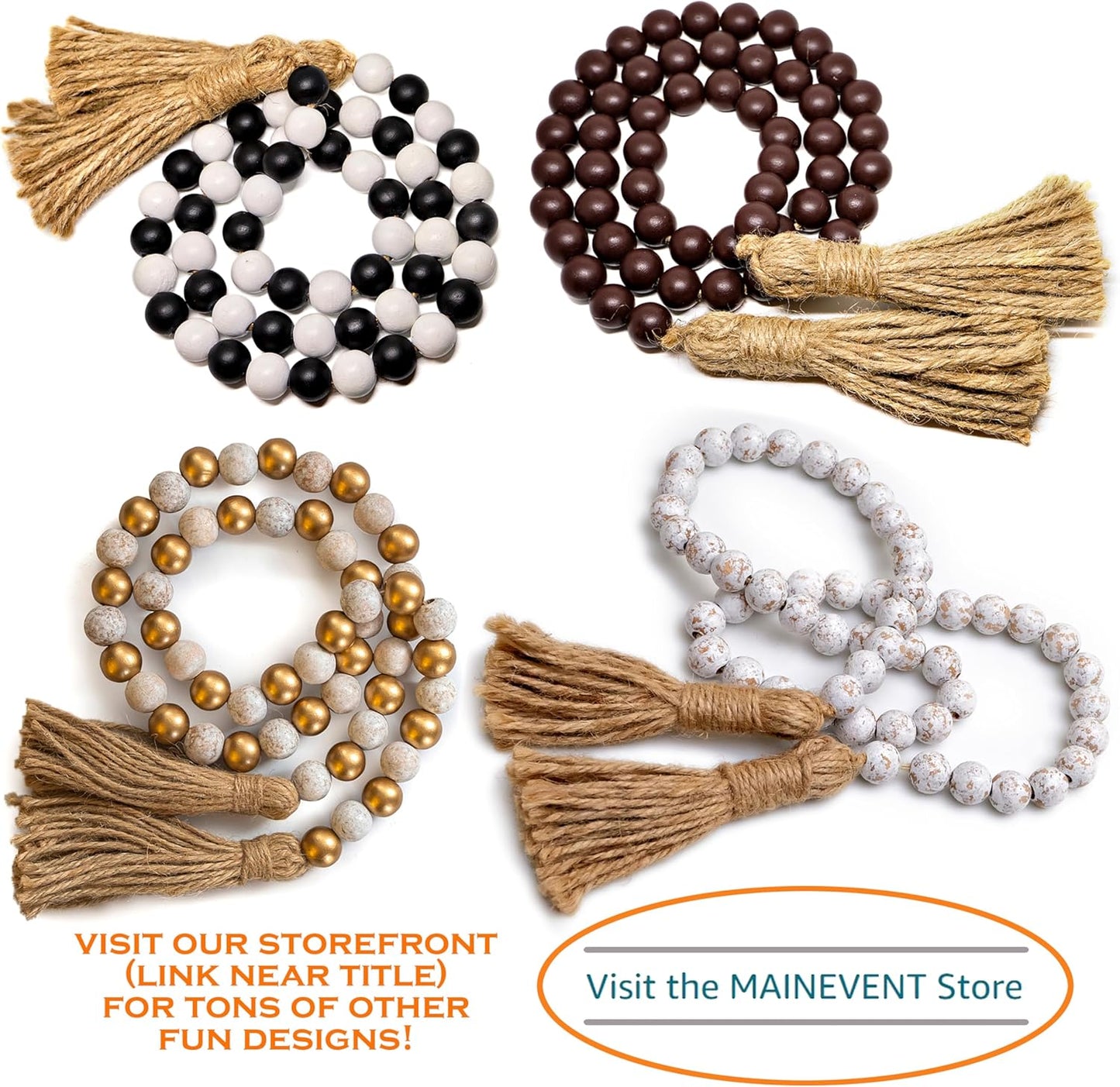 Wooden Bead Garland Decor, Farmhouse Boho Tassel Garland Wood Beads