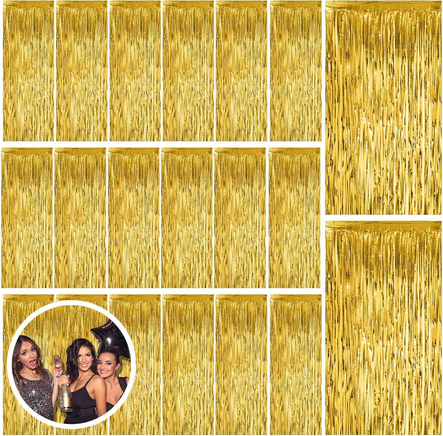 20 Pack Gold Fringe Curtain Backdrop Tinsel Streamers Birthday Party Decorations Christmas Photo Booth Backdrop Halloween New Year Graduation Baby Shower Theme Party Decorations