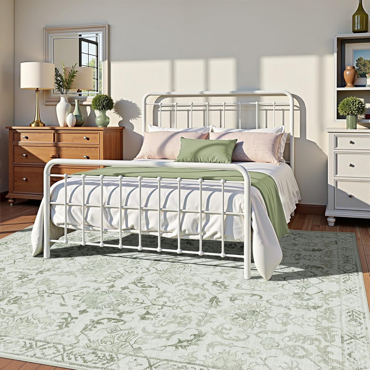 Sage Green Area Rugs 5x8 for Living Room, Washable Vintage Rugs for Bedroom, Distressed Throw Rug, Non Slip Rug Carpet for Bedroom Dining