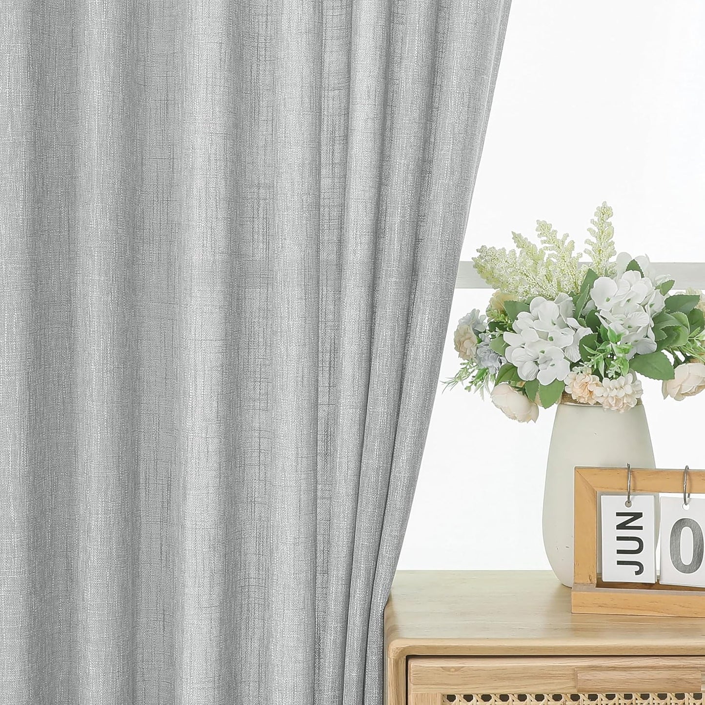 Vision Home Gray Pinch Pleated Semi Sheer Curtains Textured Light Filtering Window Curtains 108 inches for Living Room Bedroom Silver Grey Pinch Pleat Drapes with Hooks Back Tabs 2 Panels 40" Wx108 L