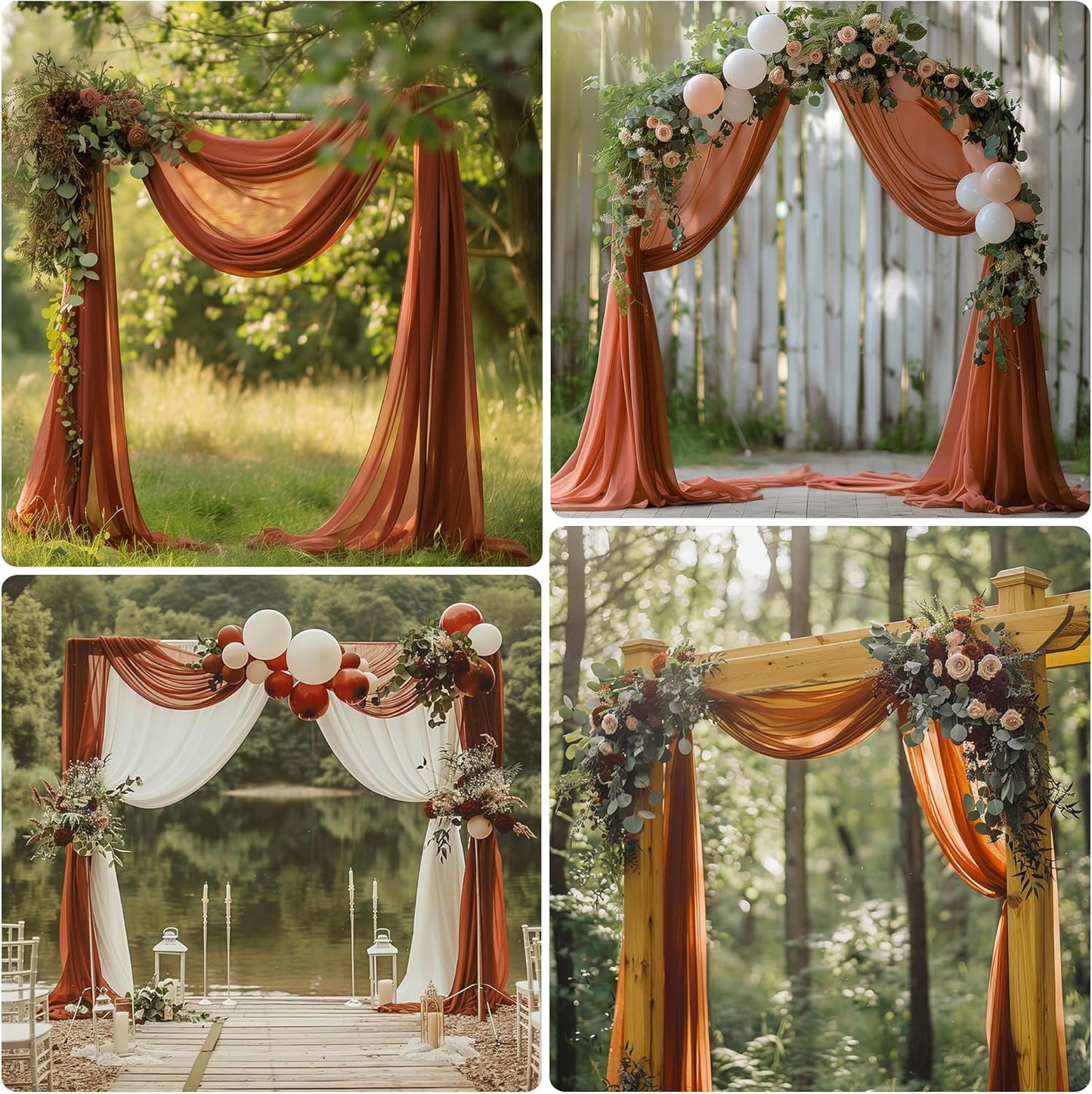 Wedding Arch Draping Fabric 6 Panels 28.7" x 20FT Terracotta Sheer Chiffon Backdrop Drapes for Wedding Ceremony Birthday Party Bridal Shower Outdoor Decoration