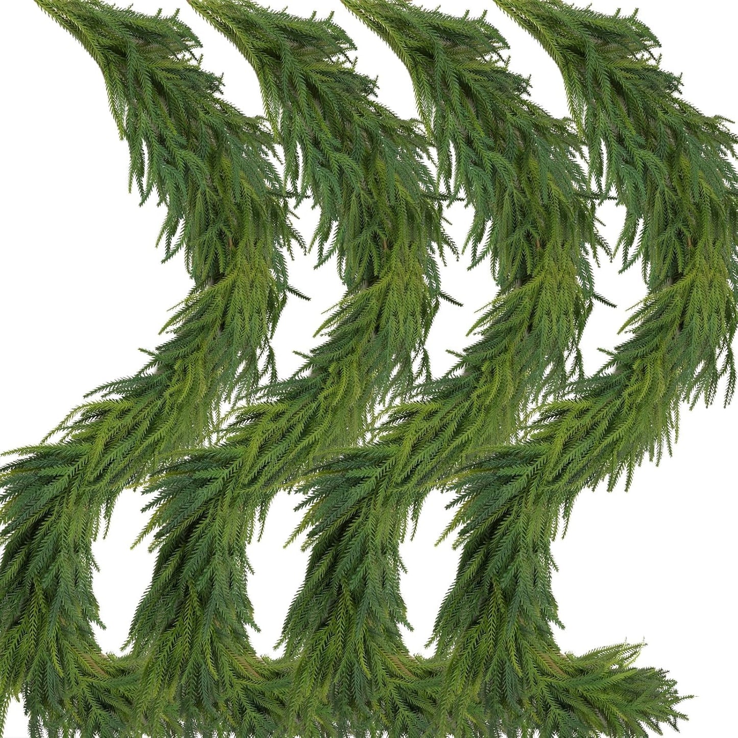 5 Pcs Artificial Norfolk Pine Garlands Christmas, 6 FT Dense Real Touch Winter Pine Garland Ornament, Green Artificial Greenery Garland for Table, Mantle, Wall, Indoor, Outdoor Christmas Decorations