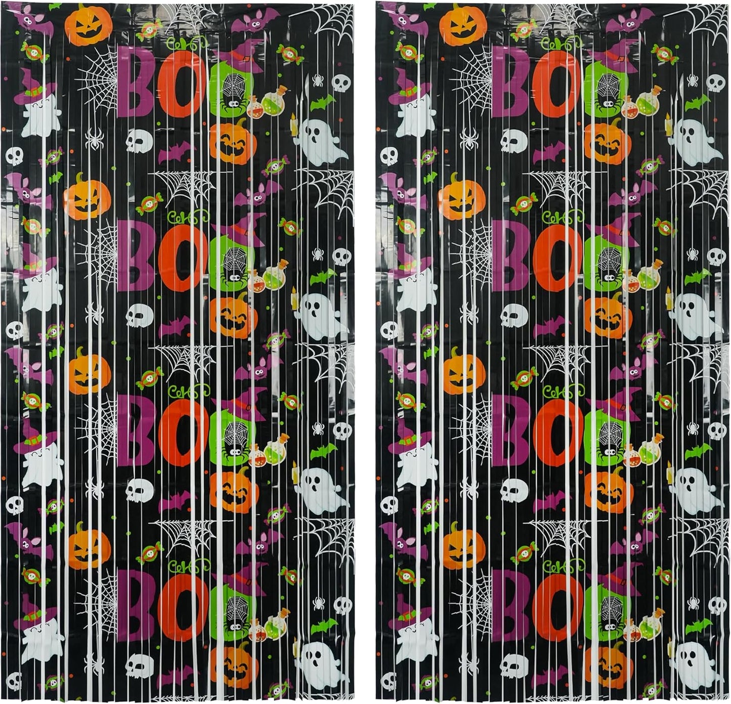Boo Theme Streamers Party Backdrop - GREATRIL Halloween Decorations Backdrop for Wall Doorway Birthdays - 2 Packs