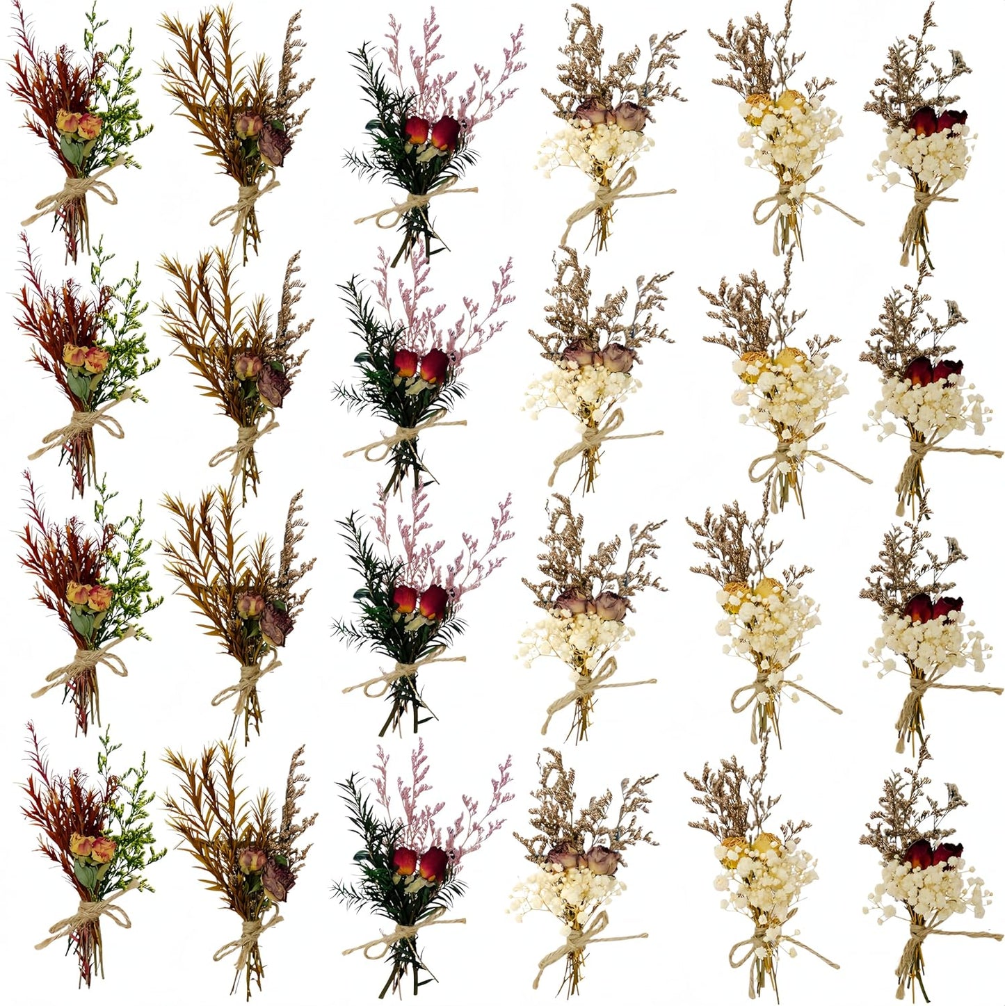 CROISSANT Mini Dried Flower Bouquet 24PCS, Mixed Natural Mini Dried Flowers Bundles,Dried Flower Mixed Bouquet Suitable for Handmade DIY Greeting Card Decoration,Multi-Purpose Craft Flowers