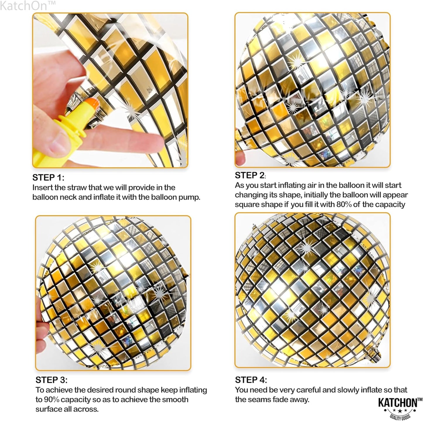 KatchOn, Huge Gold Disco Ball Balloons - 22 Inch, Pack of 6 | 4D Metallic Disco Balloons For Disco Party Decorations | Graduation Balloon, Gold Graduation Decorations 2025 | Birthday Party Décor