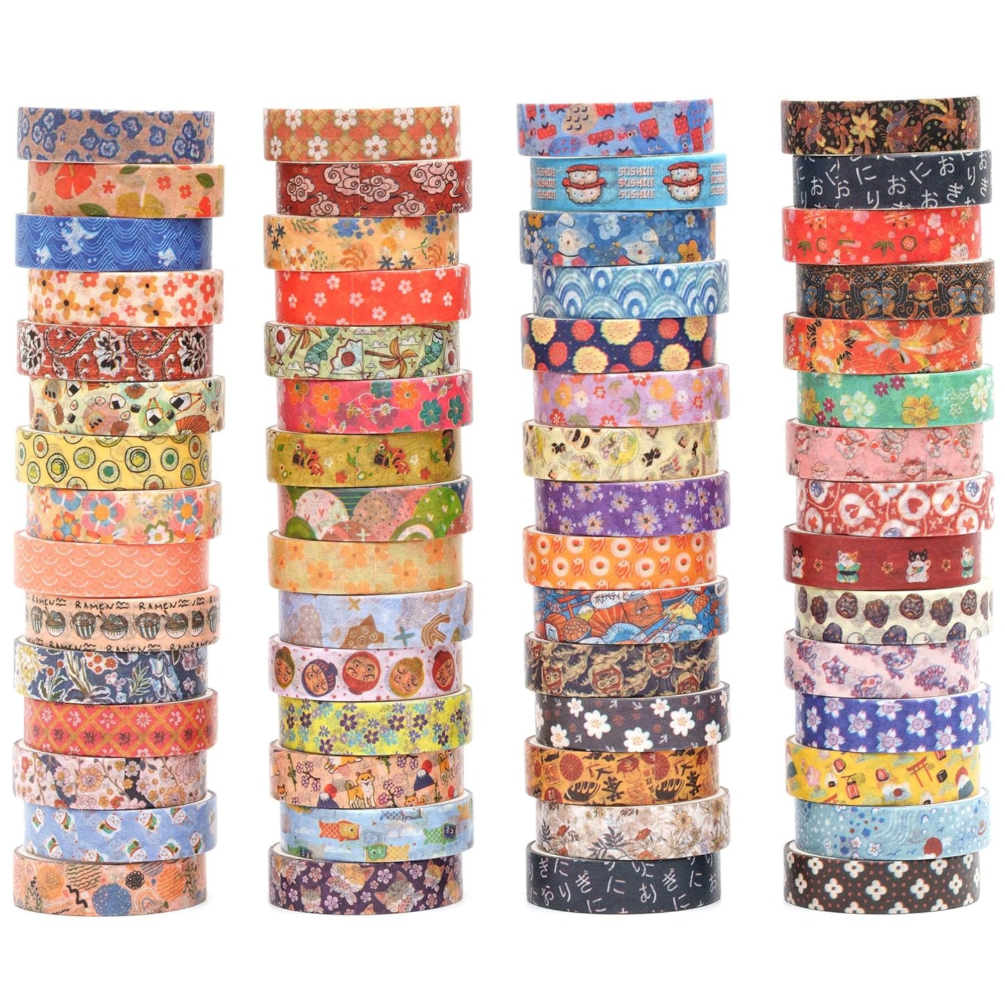 YUBBAEX 60 Rolls Value Washi Tape Pack Retro Arts Masking Tape Basic Patterns Decorative for DIY Crafts, Bullet Journal Supplies, Planners, Scrapbook, Card/Gift Wrapping (Autumn Kimono)