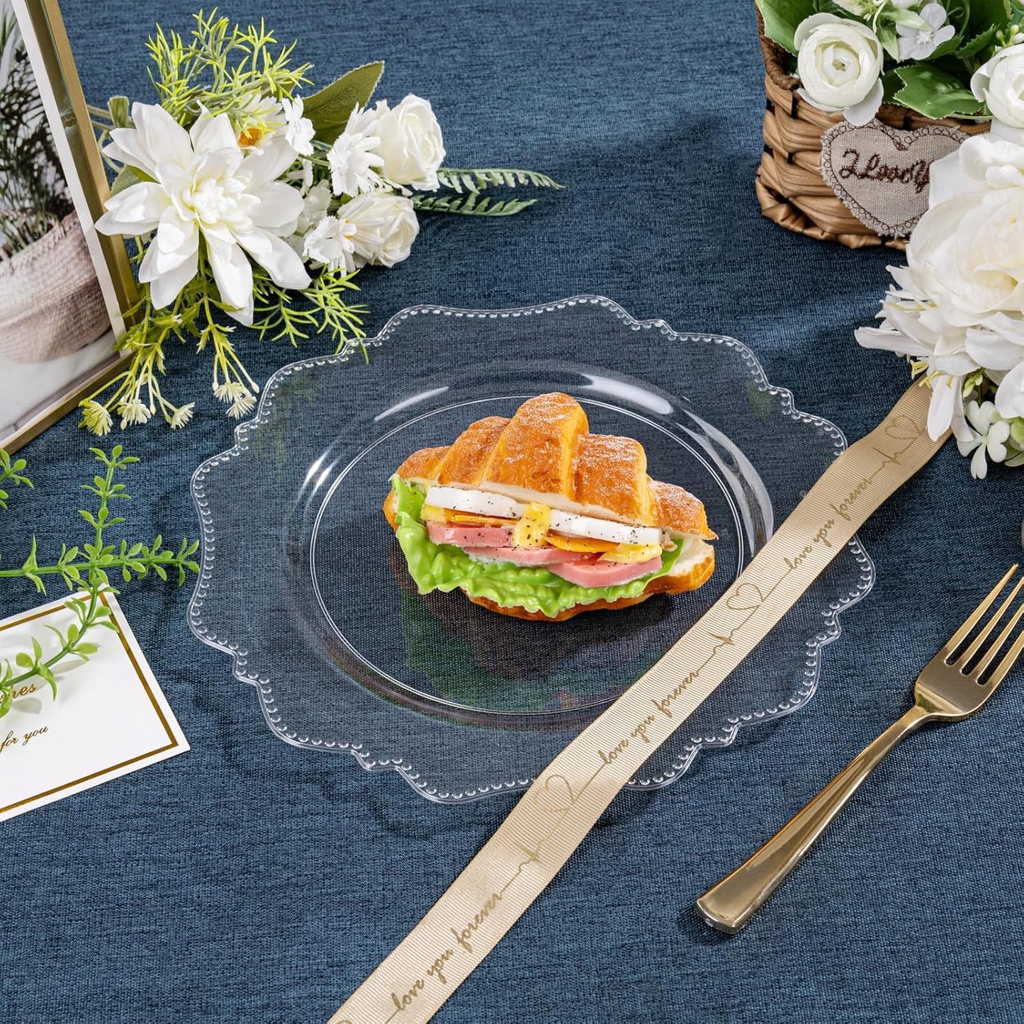 COLOSUS 100pcs 9.5 Inch Clear Plastic Plates,Heavy Duty Disposable Dinner Plates,Fancy clear Plates,Premium Plastic Dinner Plates for Party,Wedding and Everyday Use