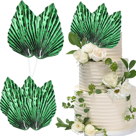 Ephlyn 6Pcs Paper Palm Leaves Fan Cake Toppers Palm Leaf Fan Cake Picks Craft DIY Fan Cupcake Toppers Palm Spear Leaves Cake Decorations for Baby Shower Wedding Birthday Party Supplies Bright Green