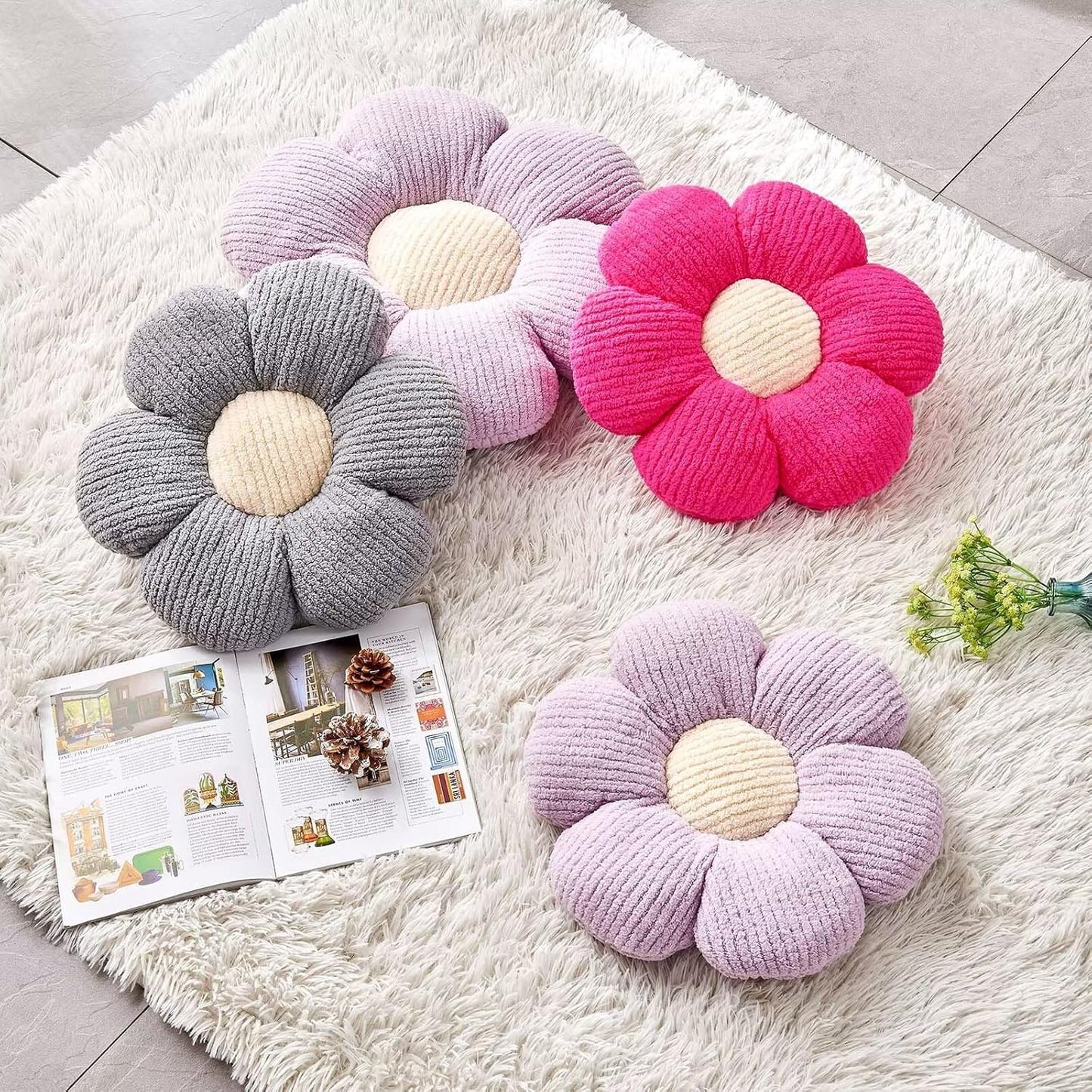 Flower Throw Pillow, Soft Lavender 19.6" Shaped Floor Pillow for Home Decor, Cute Aesthetic Plush Decorative Pillows for Bed, Sofa, Couch