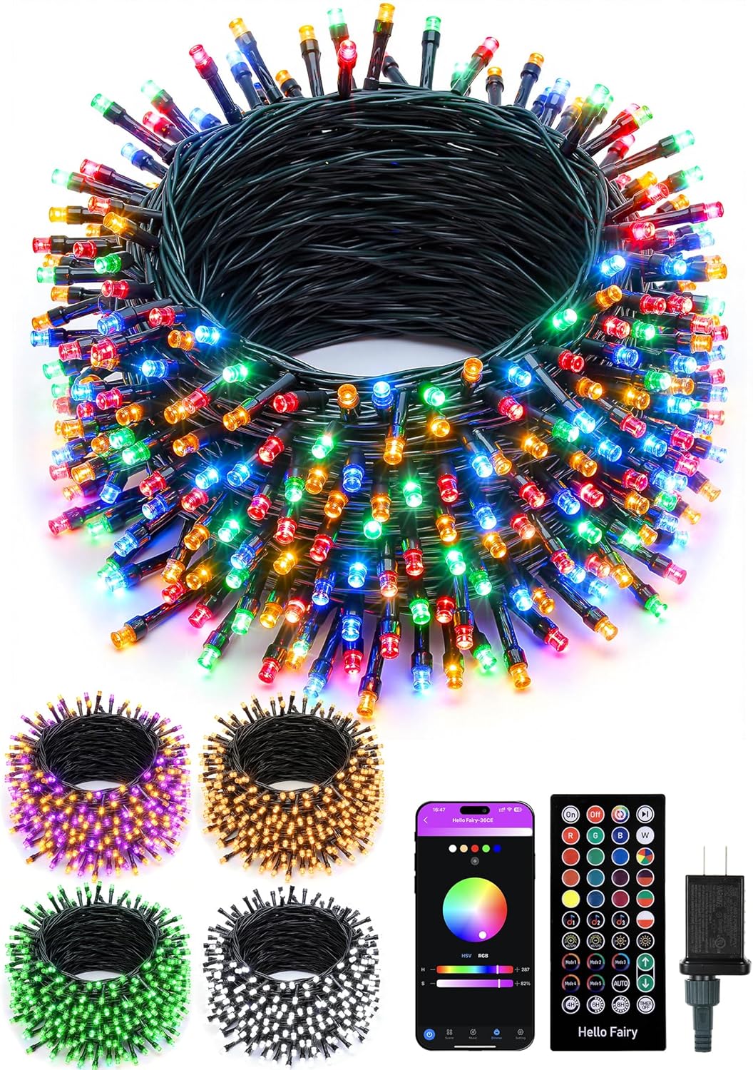 Minetom LED Color Changing Smart RGB Christmas Tree Lights, 66ft 200LED String Lights, 16 Milion Adjustable Colors Fairy Lights with Remote & Timer & Memory Function for Xmas Tree Holiday Party