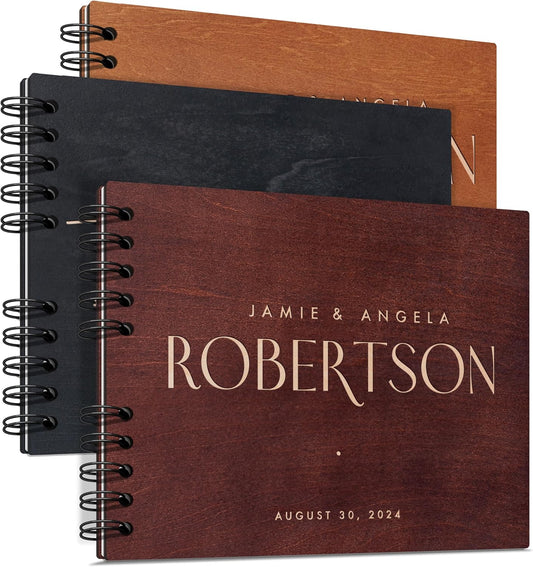 Personalized Wood Wedding Guest Book - 5 Colors/Finishings, 2 Sizes, 12 Designs - Wood Wedding Decorations, Guest Book Signs for Wedding Reception (DESIGN 2)