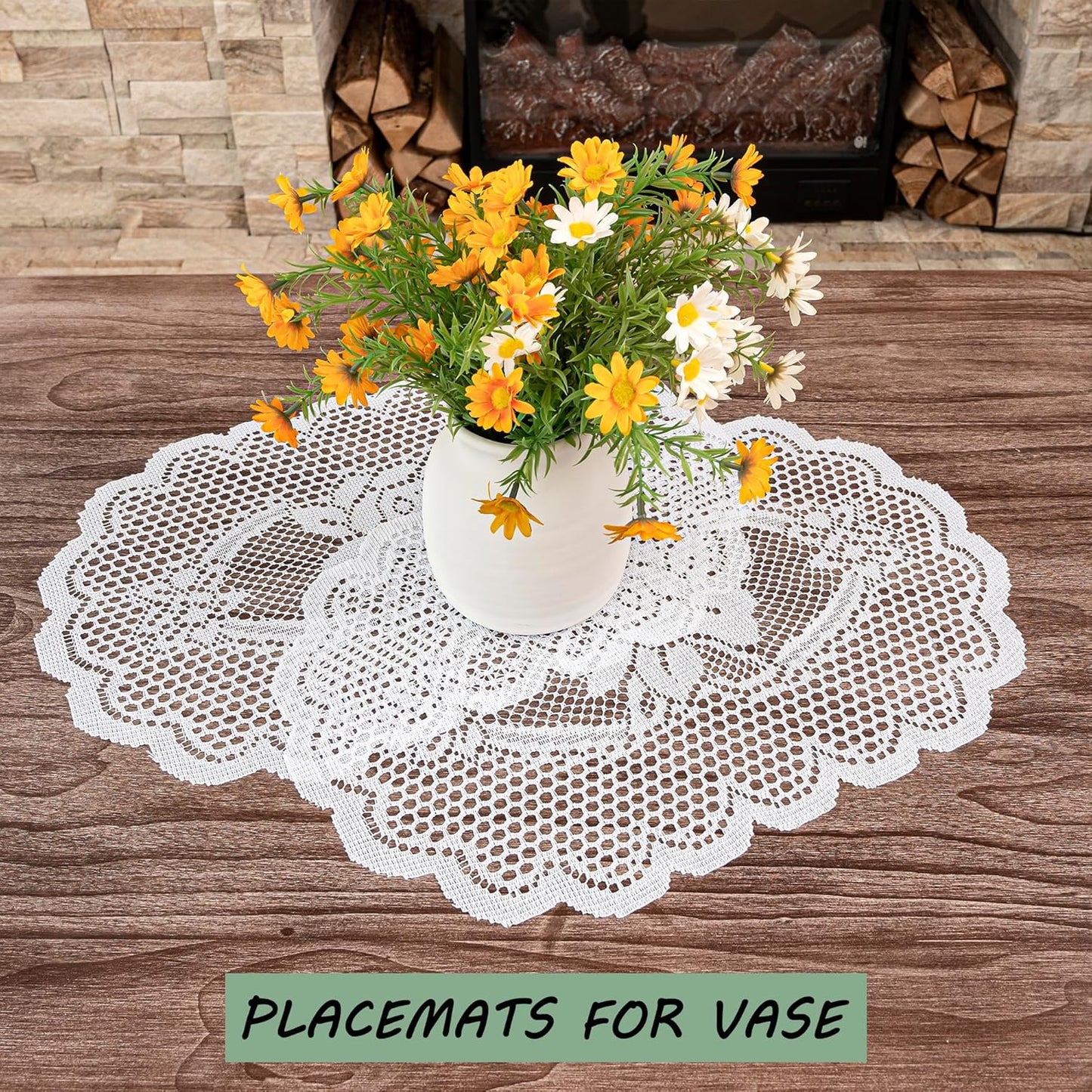 2PCS Oval Lace Placemats for Dining Table, White Lace Placemats Doilies, Embroidered Table Mats Farmhouse Cup Mat Vase Mat, 12x17 Inch
