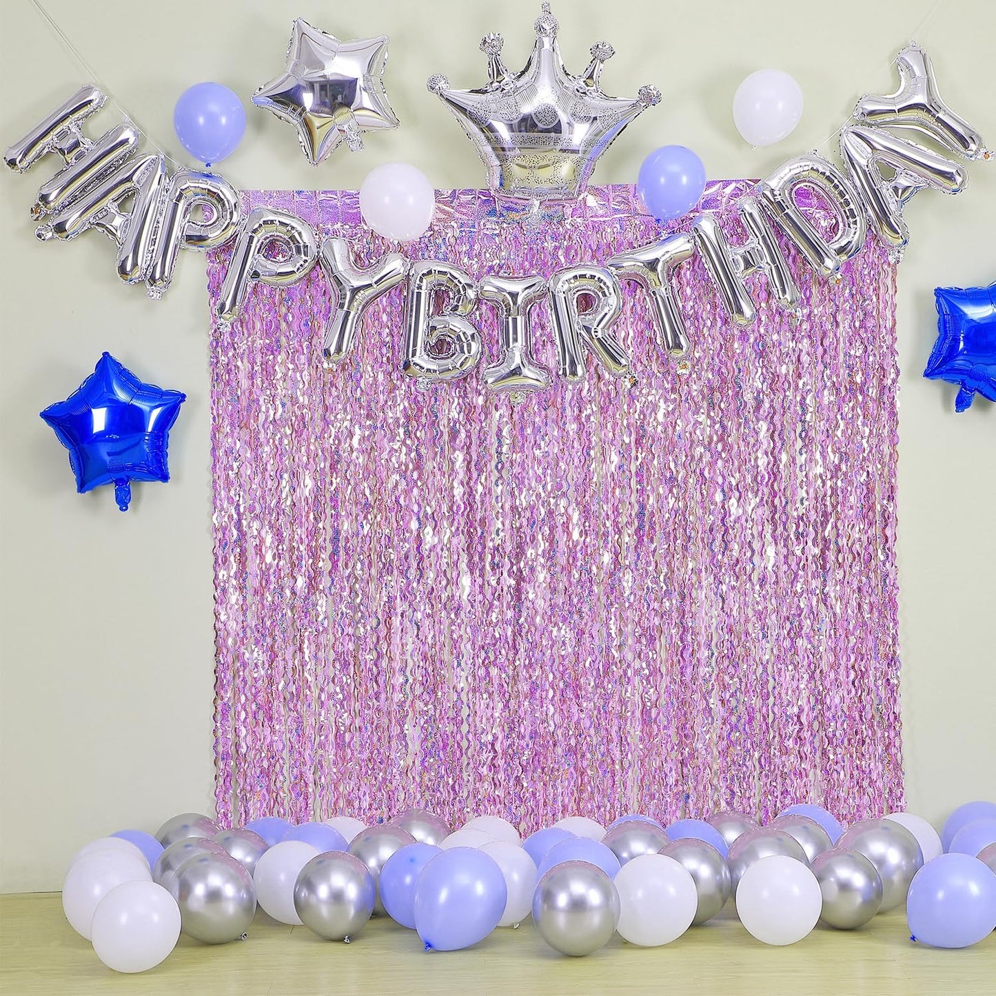 4 Pack Pink Tinsel Curtain Party Backdrop - CYLMFC 3.3 ft x 6.6 ft Sparkle Wavy Foil Fringe Backdrop Curtain for Party Decorations Girls Birthday Bachelorette Party Decor Supplies Photobooth Props