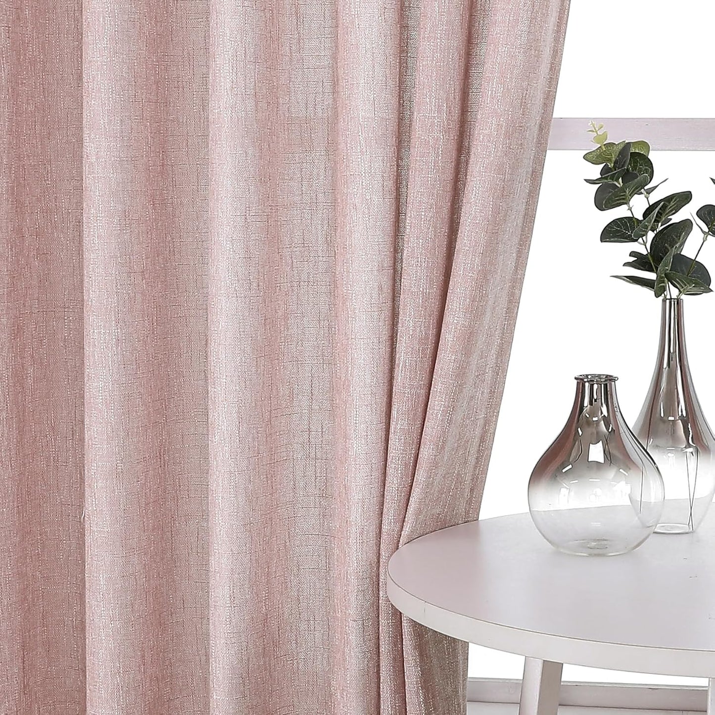 Vision Home Pink Pinch Pleated Semi Sheer Curtains for Girls Bedroom Living Room Textured Light Filtering Window Curtains 90 inch Rayon Blended Pinch Pleat Pink Drapes with Hooks 2 Panels 40" Wx90 L