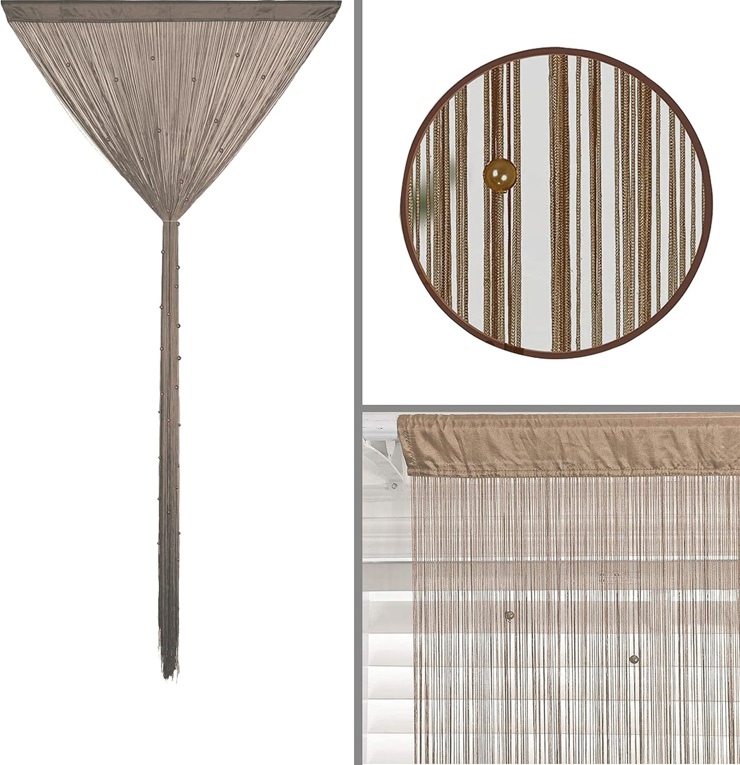 Beaded Curtain Beads Door String Curtains Ideal for Living Room Decor Wall Hanging Fringe Doorway Divider Bedroom Backdrop Hippie Window Closet Privacy Rod Pocket Dense (100x200cm,Ecru)