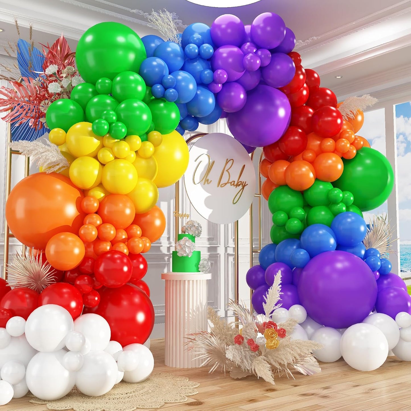 412pcs Rainbow Balloon Arch Kit Assorted Colors 18 12 10 5 Inch, Different Sizes Matte Latex Colorful Balloons for Baby Shower Birthday Wedding Party Decorations