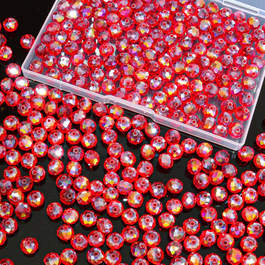220Pcs 10mm Crystal Glass Beads for Jewelry Making Beads for Bracelets Necklace Pendants Making Supplies(Red)
