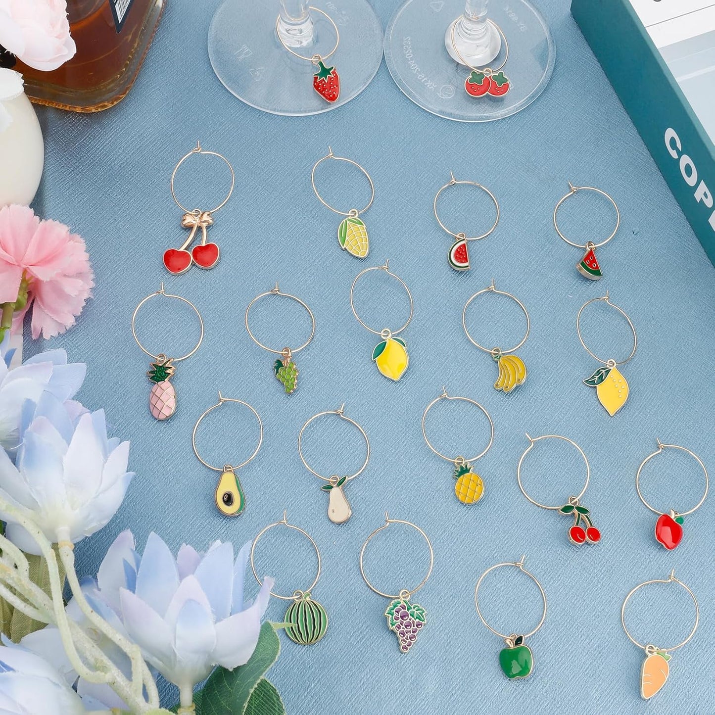 Wine Glass Charms Wine Charms for Stem Glasses Glass Markers Identifiers Tags for Christmas Tasting Party Favors Decorations