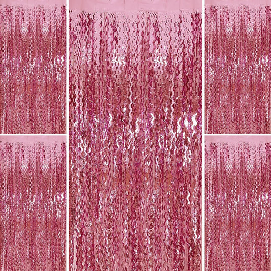 Pink Foil Curtain & Fringe Backdrop - Party & Bachelorette Decorations for Women - Valentine's Day & Birthday Celebrations