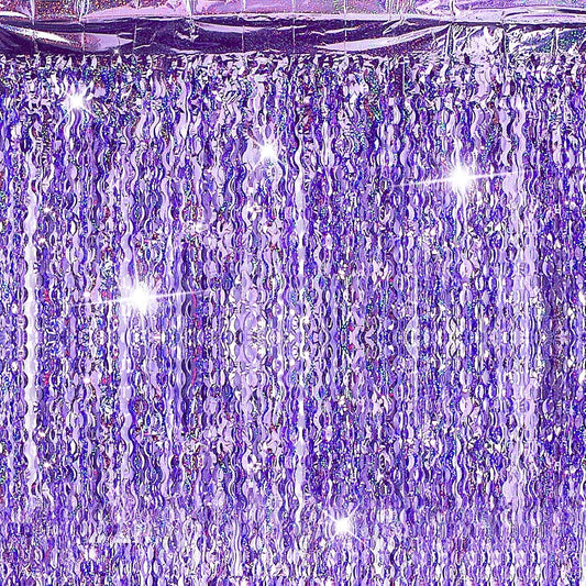 Jutom 6 Pieces 3.3 x 6.6 ft Wavy Tinsel Foil Fringe Curtains Foil Fringe Streamer Backdrop Party Curtain for Sea Mermaid Baby Shower Birthday Party Decoration(Purple)