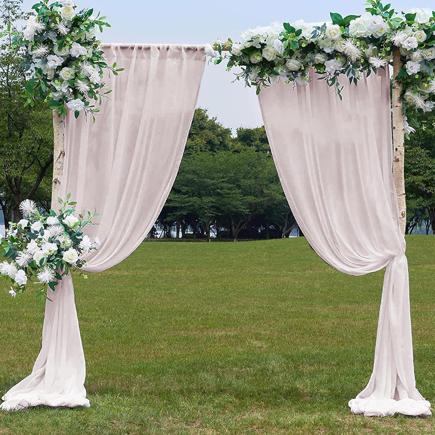 PARTISKY 10ftx7ft Taupe Chiffon Backdrop Curtains, Wrinkle-Free Sheer Fabric Photo Drapes for Wedding Ceremony Arch Birthday Baby Shower Photography Stage Decor 5ft x 7ft, 2 Panel