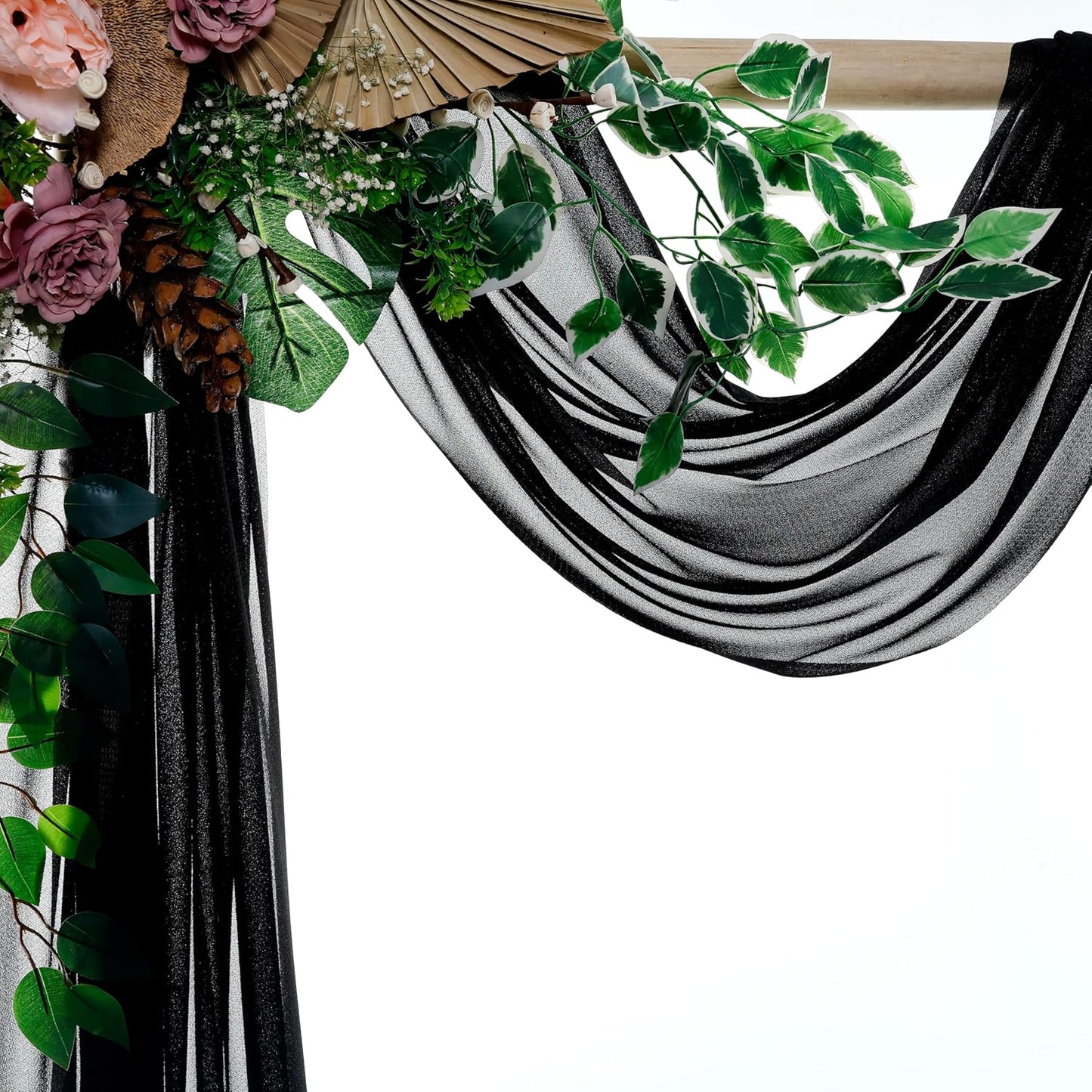 VDS Pack of 1 Panel (30 Inch X 40 Feet) Wedding Arch Draping Fabric Sheer Chiffon Fabric Drapery for Wedding Ceremony Reception Swag Backdrop Canopy Chuppah ARBO Altars Decoration (Black)