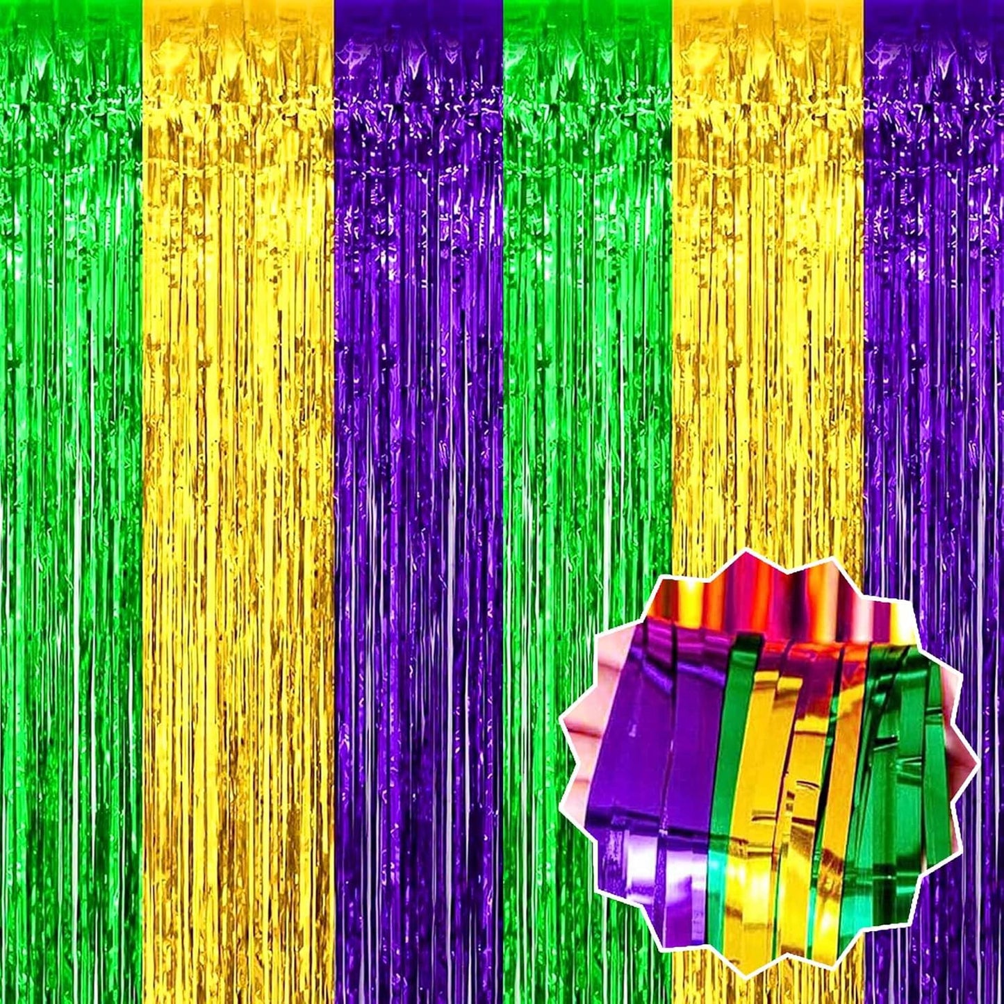 6 Pack Gold Green Purple Foil Fringe Curtains Backdrop, 3.28 x 8.2 Ft Metallic Streamers Tinsel Curtains Background for Photo Booth, Birthday, Weddings, Carnivals, Graduation, Themed Party Decorations