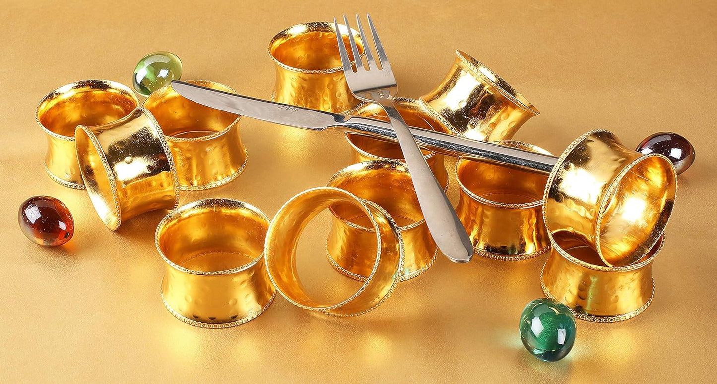 Everyday Metal Napkin Rings Set of 12 – Handmade Hammered Gold Napkin Holders for Weddings, Dinner Parties, Family Gatherings & Daily Table Décor