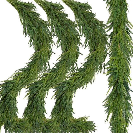 3 Pcs Artificial Norfolk Pine Garlands Christmas, 6 FT Dense Real Touch Winter Pine Garland Ornament, Green Artificial Greenery Garland for Table, Mantle, Wall, Indoor, Outdoor Christmas Decorations
