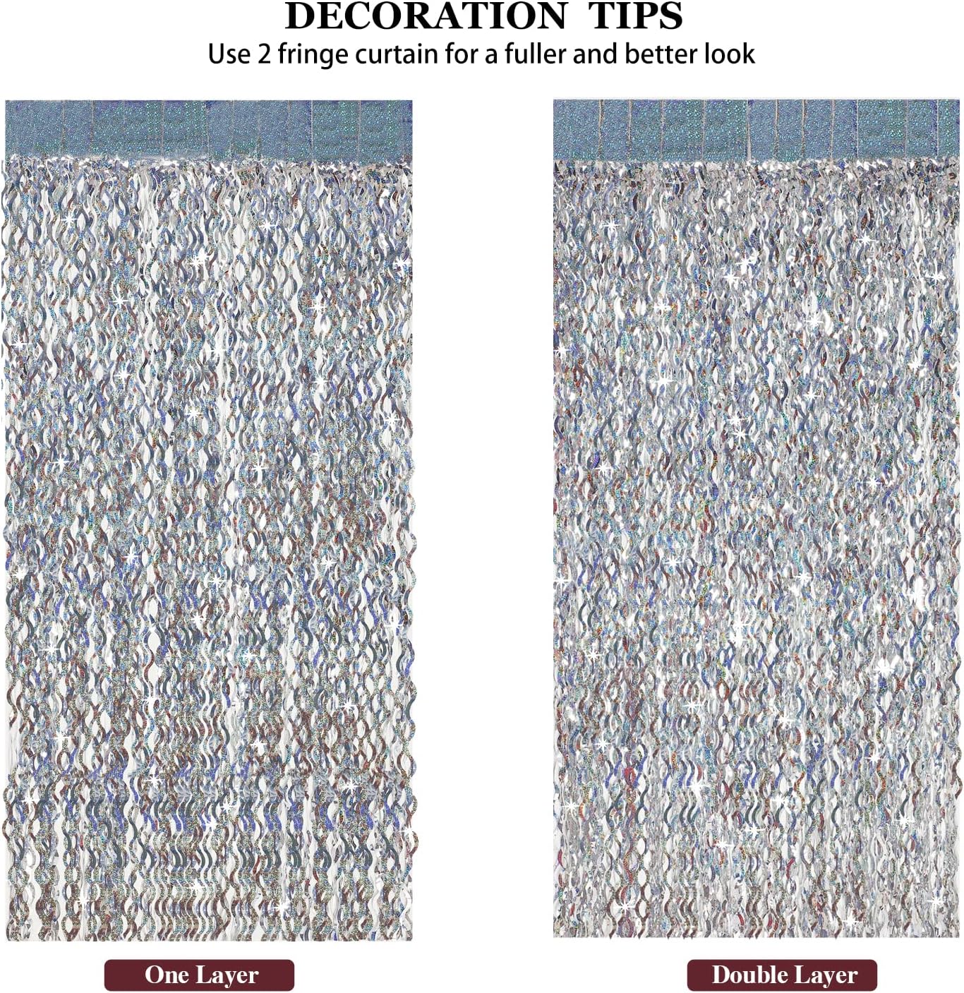 Silver Tinsel Backdrop- CYLMFC 3 Pack 3.3 ft x 6.6 ft Streamer Foil Fringe Curtain for Birthday Party Christmas Graduation Decor