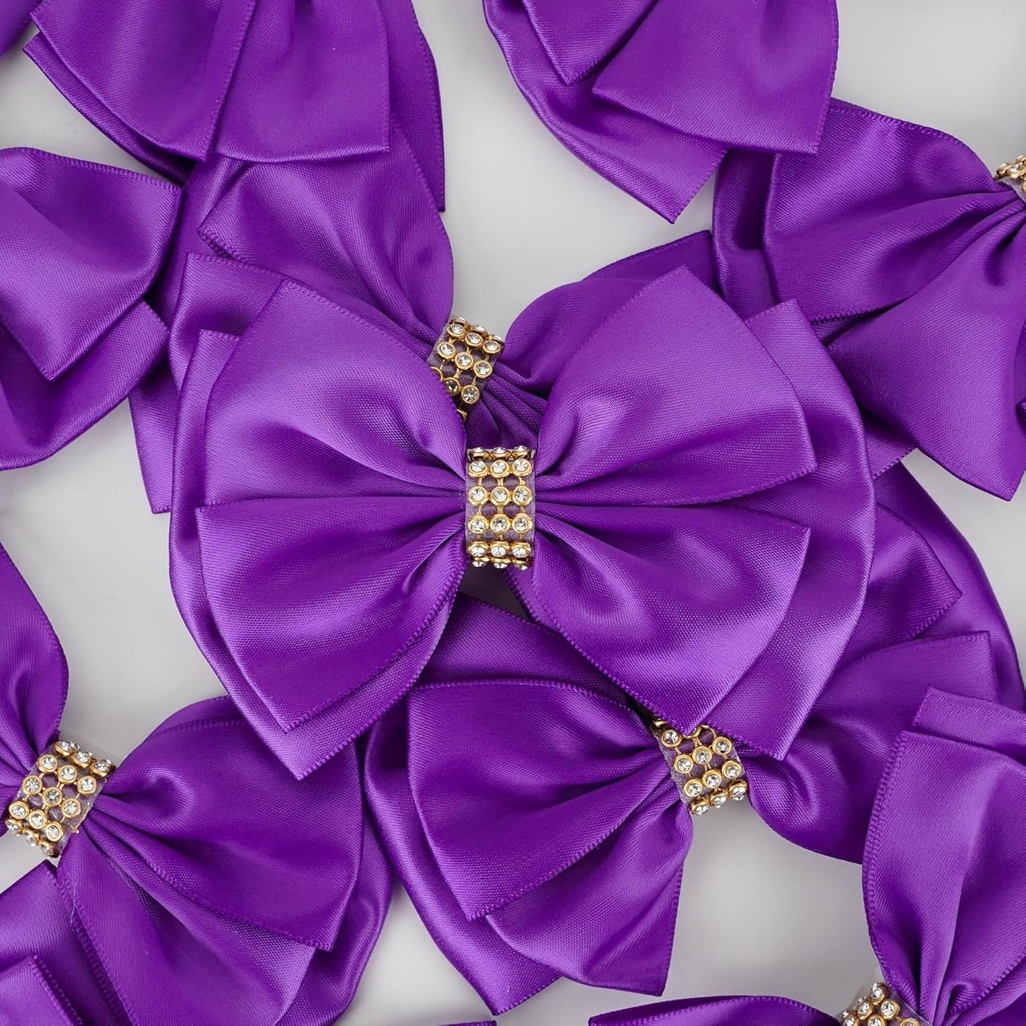 Purple Ribbon Bow 4'' Premade Satin Bow, Purple Gift Bows with Rhinestone, Wrapping Bows for Presents, Greeting Cards, Treat Bags, Wine Bottles, Valentines Bows for Gift Wrapping-12 Counts