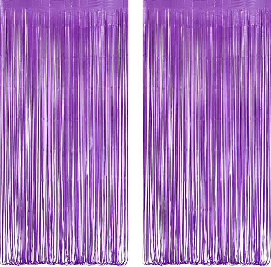 Purple Foil Fringe Party Backdrop - GREATRIL Party Streamers for Mermaid/Butterfly/Wednesdays/Star Birthdays Party Decoration - 3.2ft X 8.2ft - 2 Packs