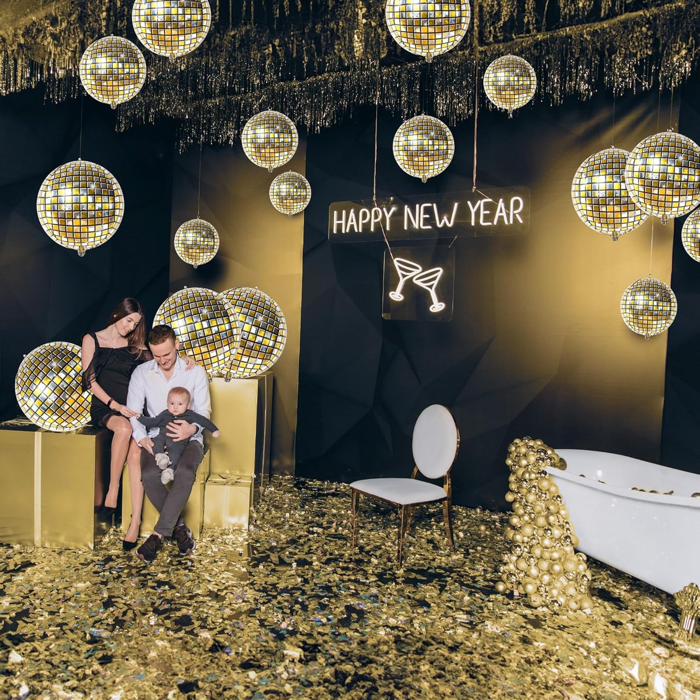 KatchOn, Huge Gold Disco Ball Balloons - 22 Inch, Pack of 6 | 4D Metallic Disco Balloons For Disco Party Decorations | Graduation Balloon, Gold Graduation Decorations 2025 | Birthday Party Décor